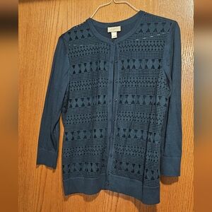 LOFT Teal Knit Pattern Cardigan